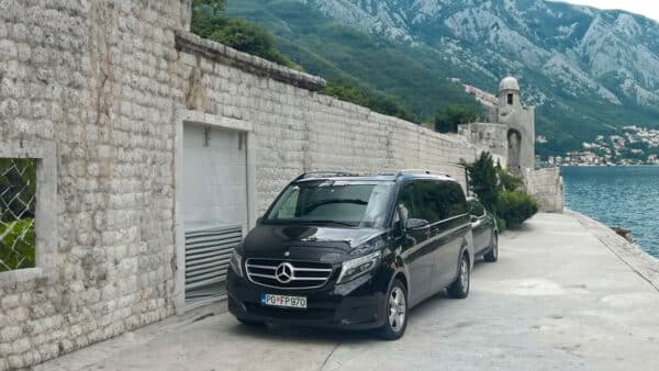 Our luxurious minivan Mercedes V-class in the bay of Kotor